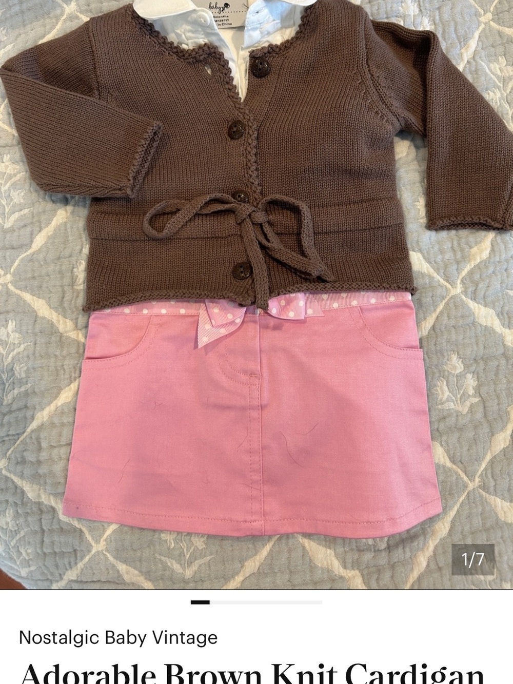 Adorable Brown Knit Cardigan with Pink Skirt Set - Picture 8 of 8